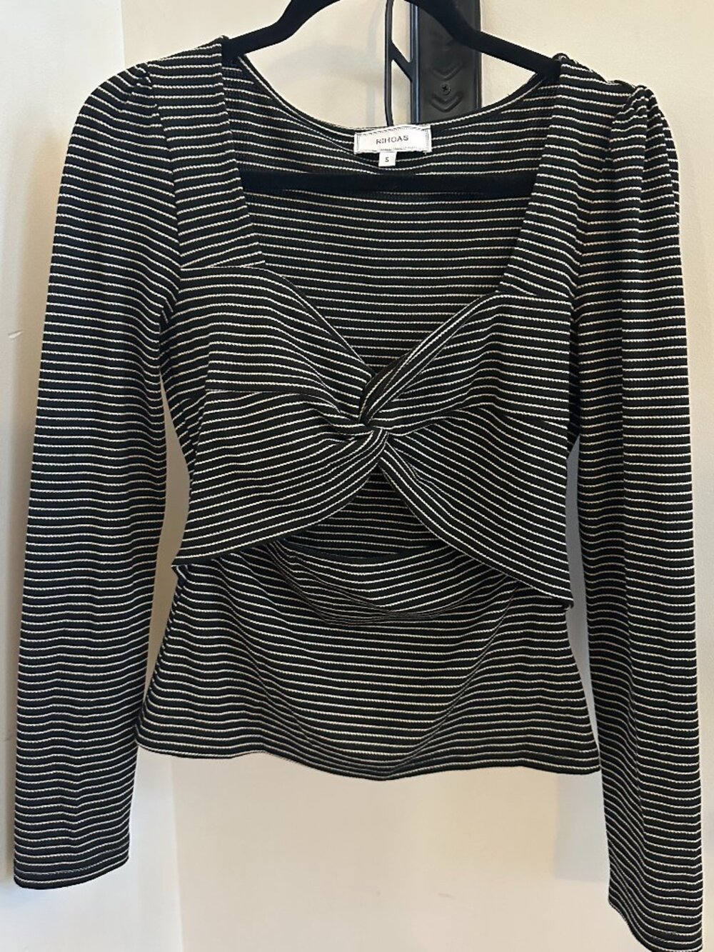 NWOT RIHOAS Black & White Striped Twist Front Cutout Top Size S boho summer